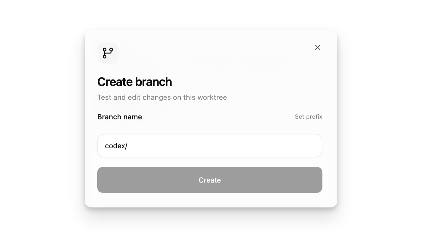 Codex App 在 Worktree 中创建分支的界面
