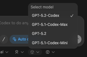 Codex IDE Extension 中的模型切换菜单